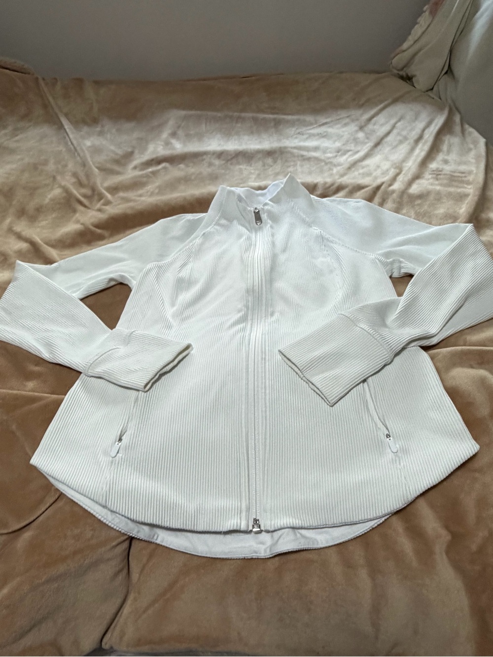 Athleta Women’s White Zip-Front Ribbed Jacket Size M